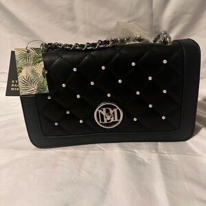Black Quilted Badgley Mischka Shoulder Bag with Chain Strap